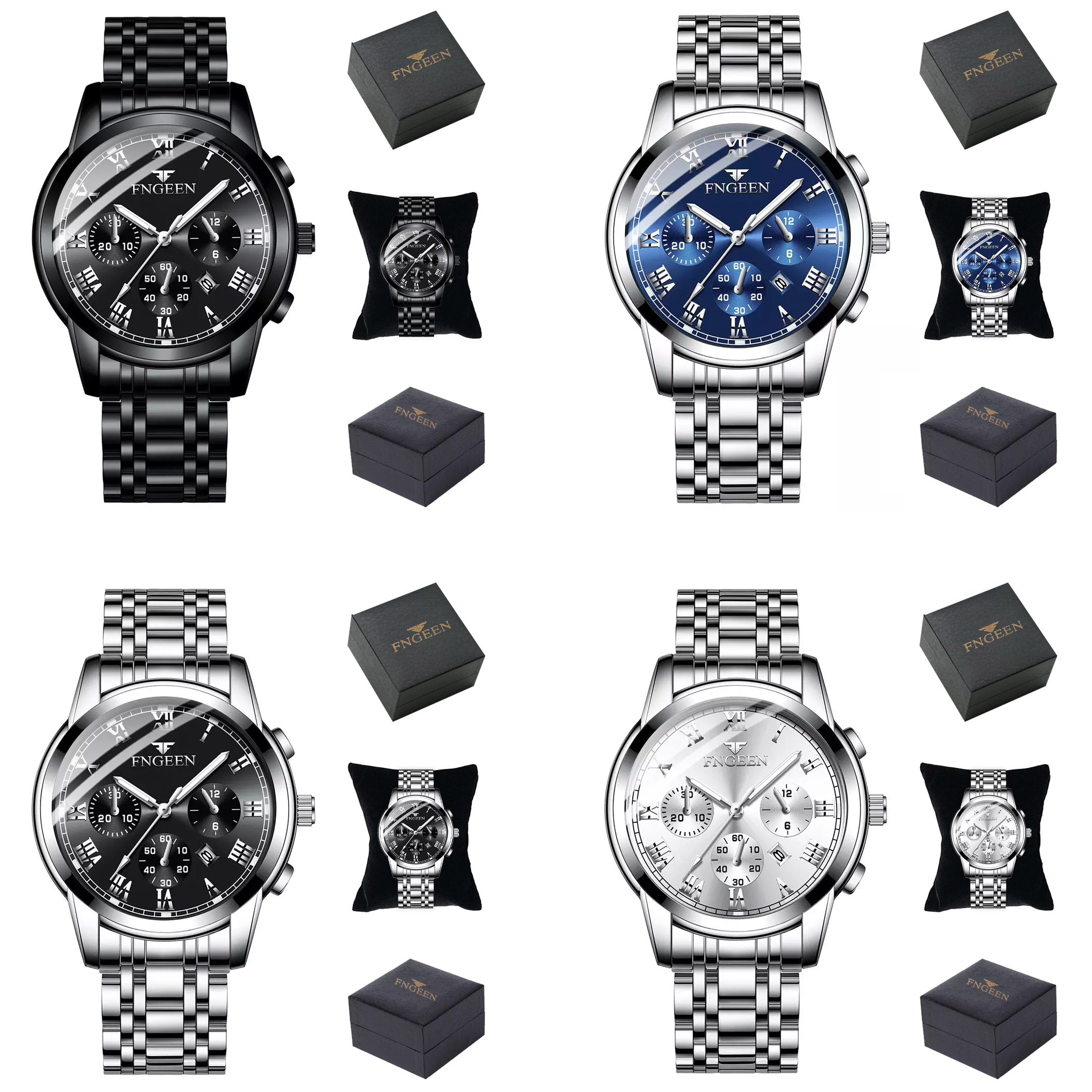 Reloj Hombre Original De Acero Inoxidable Con Fechador Negro Negro