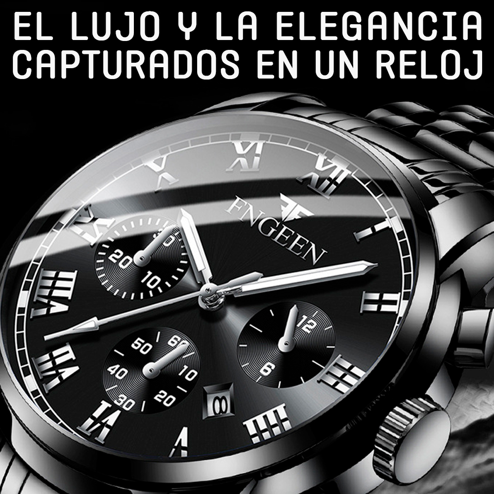Reloj Hombre Original De Acero Inoxidable Con Fechador Negro Negro