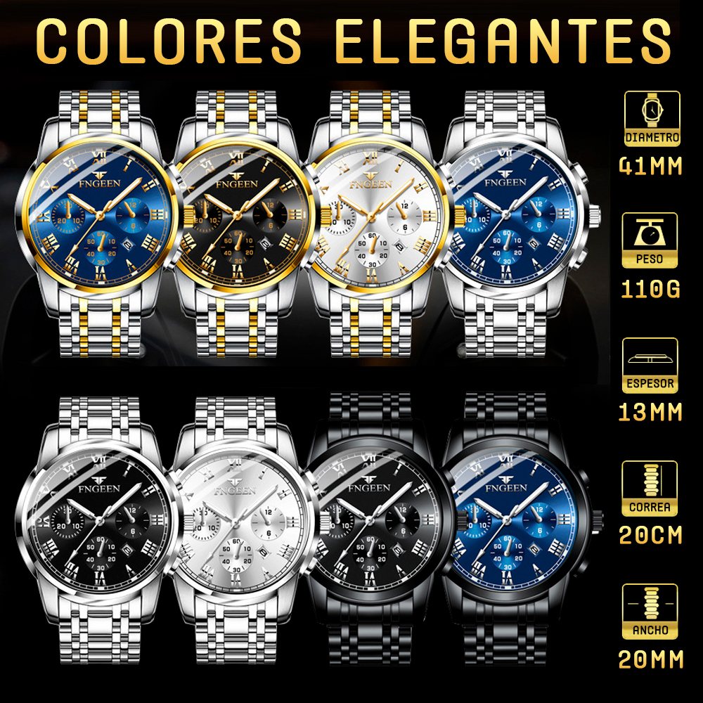 Reloj Hombre Original De Acero Inoxidable Con Fechador Negro Negro