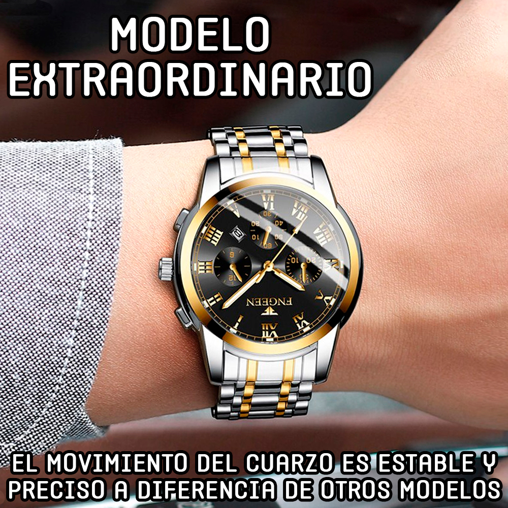 Reloj Hombre Original De Acero Inoxidable Con Fechador Negro Negro