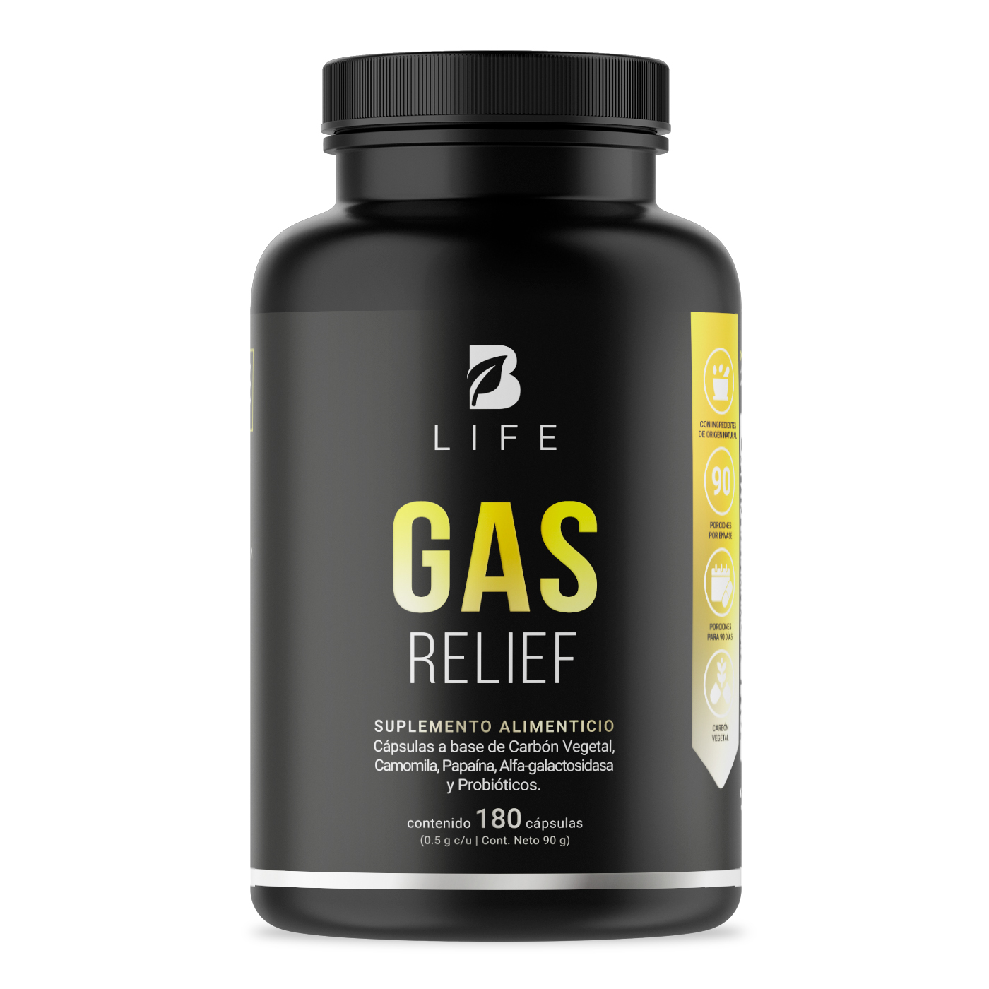 Gas Relief de 180 cápsulas. Ingredientes naturales. Gas Relief B Life.