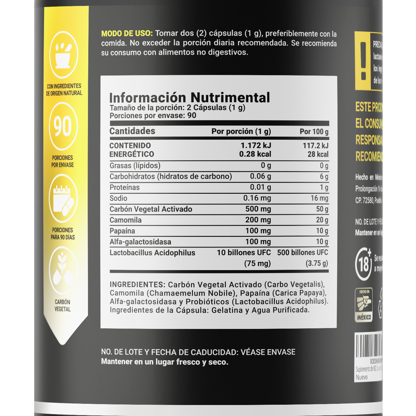 Gas Relief de 180 cápsulas. Ingredientes naturales. Gas Relief B Life.