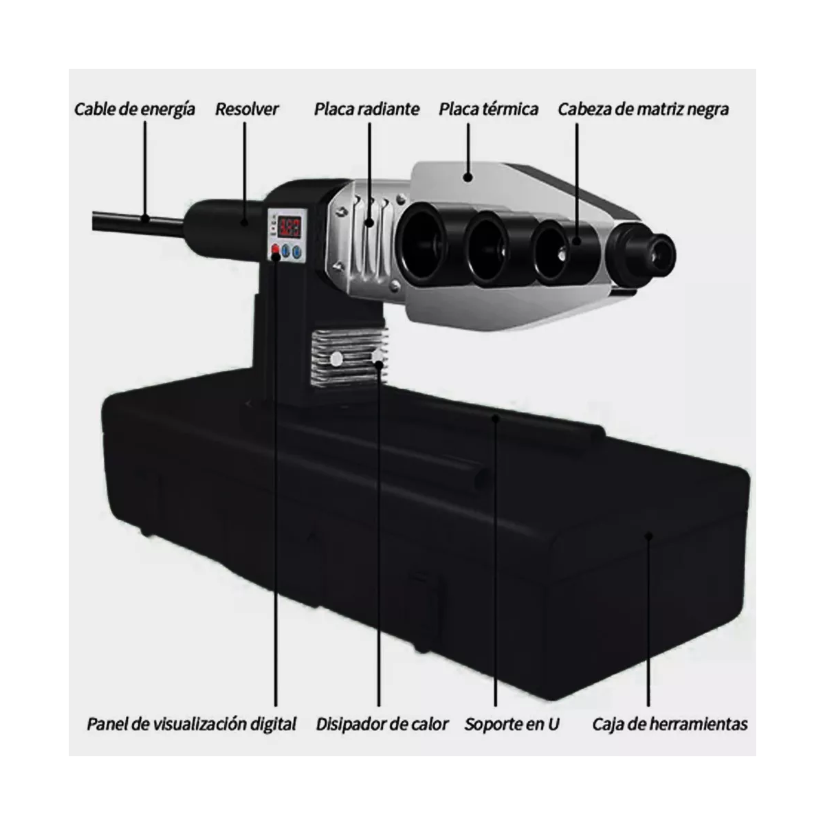 Termofusor Kit Pantalla Digital De Con 6 Dados+tijeras Negro