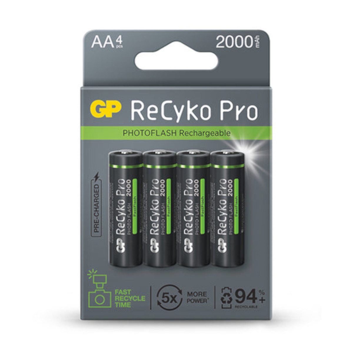 Pilas Recargable tamaño AA GP 4 piezas 2000 mAh ReCyko NiMh