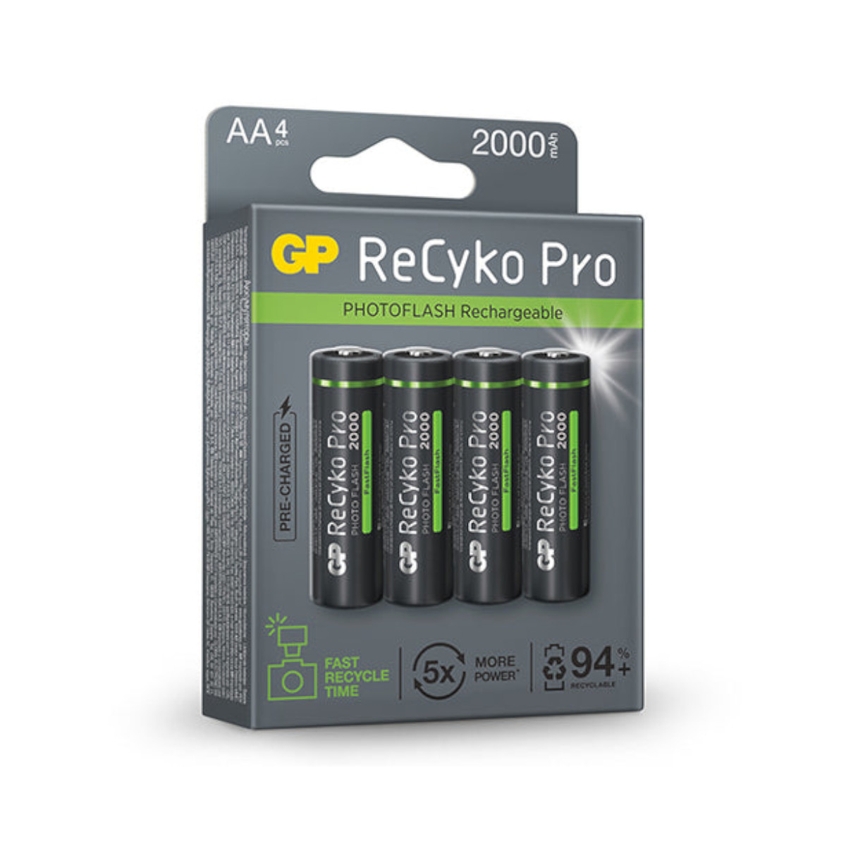 Pilas Recargable tamaño AA GP 4 piezas 2000 mAh ReCyko NiMh