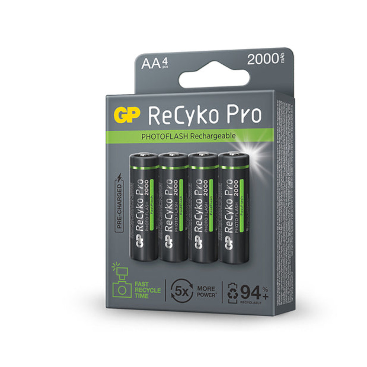 Pilas Recargable tamaño AA GP 4 piezas 2000 mAh ReCyko NiMh