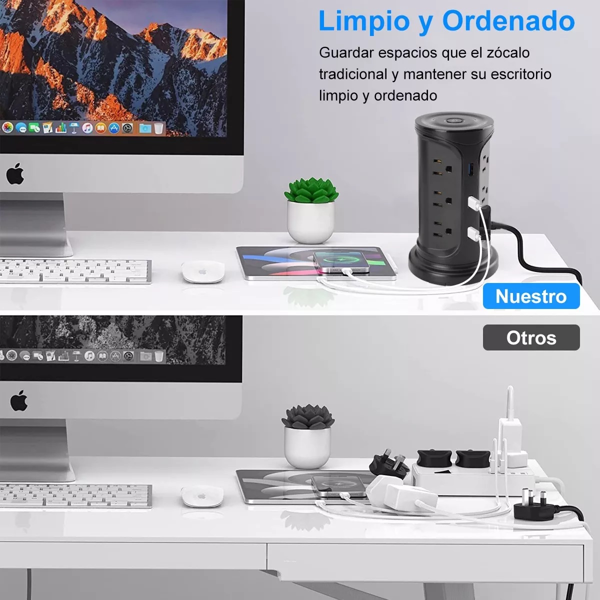 Regleta Vertical Torre Enchufe De Múltiple Estación De Carga Negro