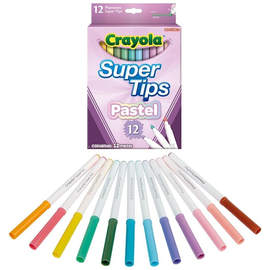 Super Tips Pastel, Marcadores Crayola, 12 Piezas