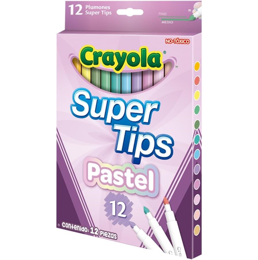 Super Tips Pastel, Marcadores Crayola, 12 Piezas