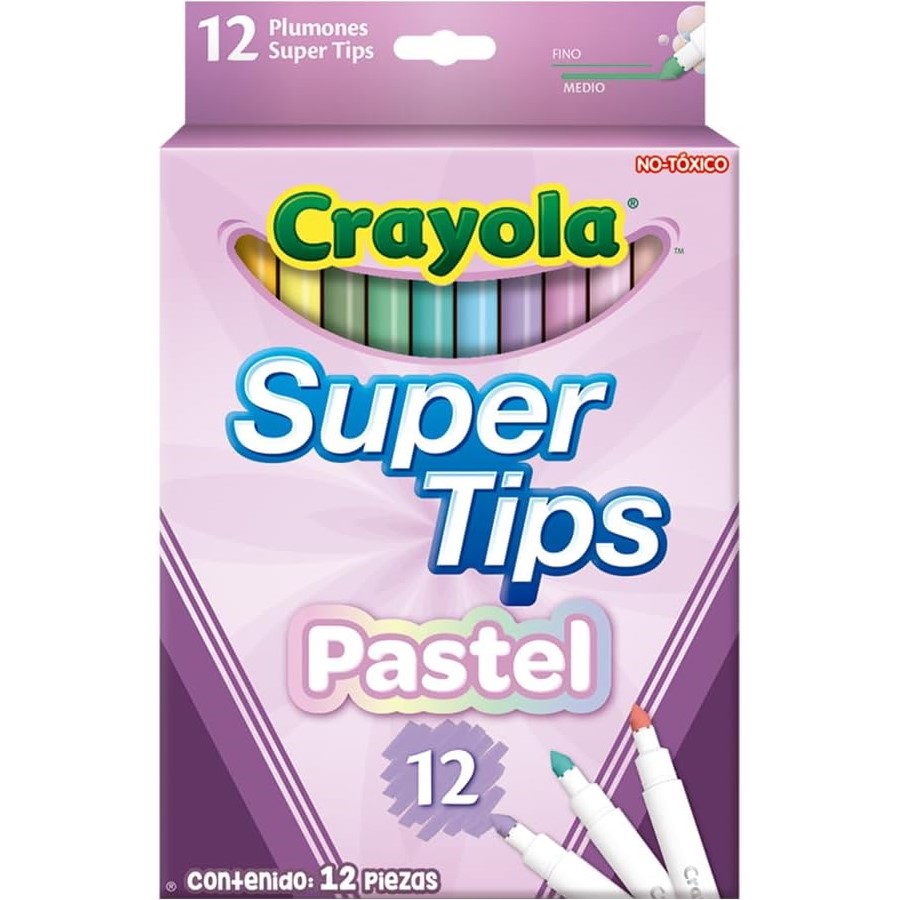 Super Tips Pastel, Marcadores Crayola, 12 Piezas