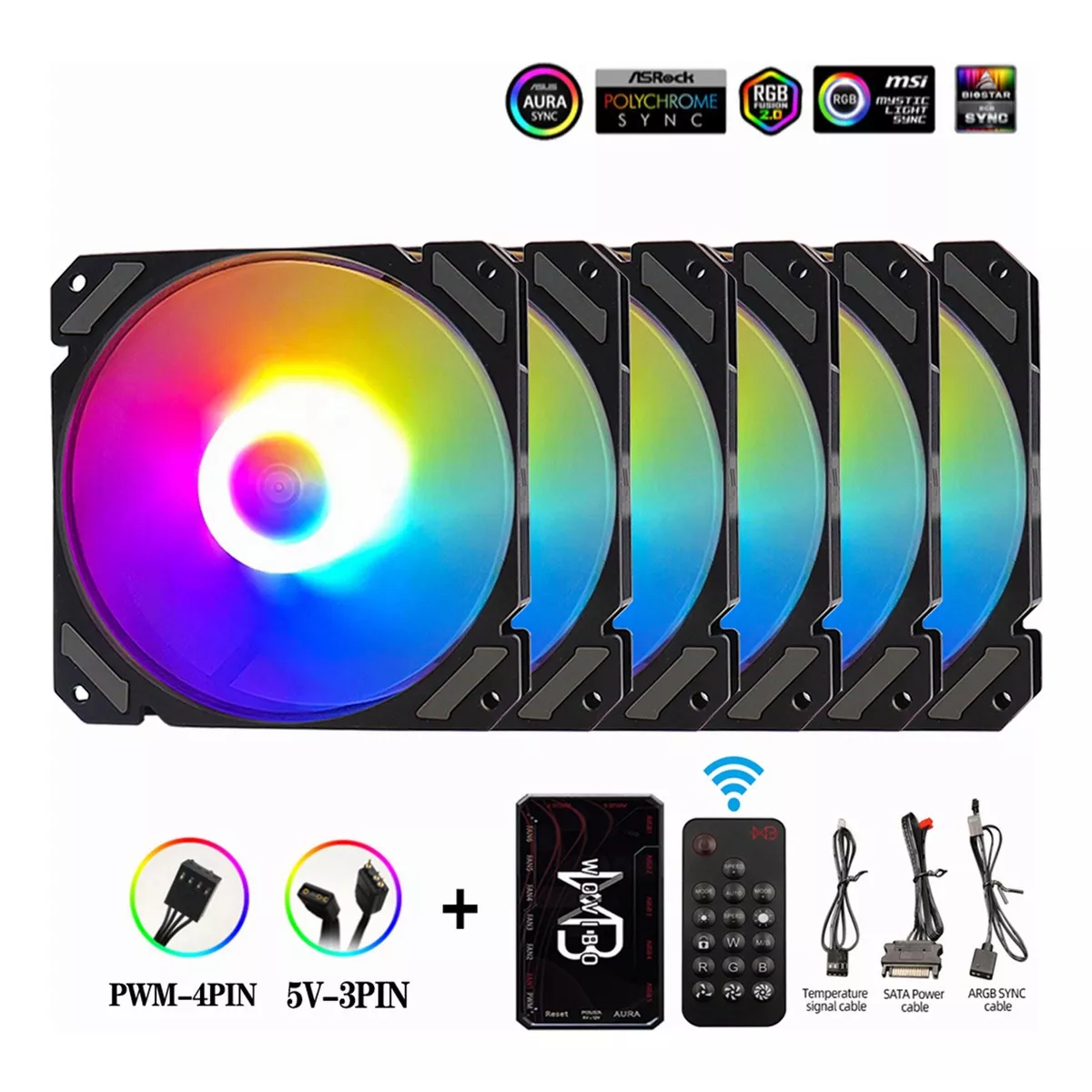 Kit 6 Ventiladores Pc Gamer 120mm Rgb Disipadores Para Cpu Negro