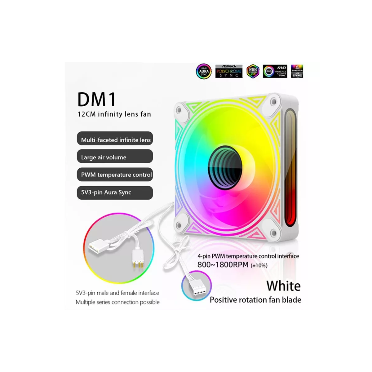 Ventilador De Gamer Dm1 120mm Argb Para Computadora Blanco