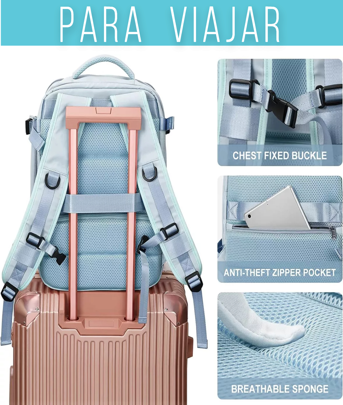 Mochila De Viaje Grande, Mochila Impermeable Para Senderismo color AZUL.