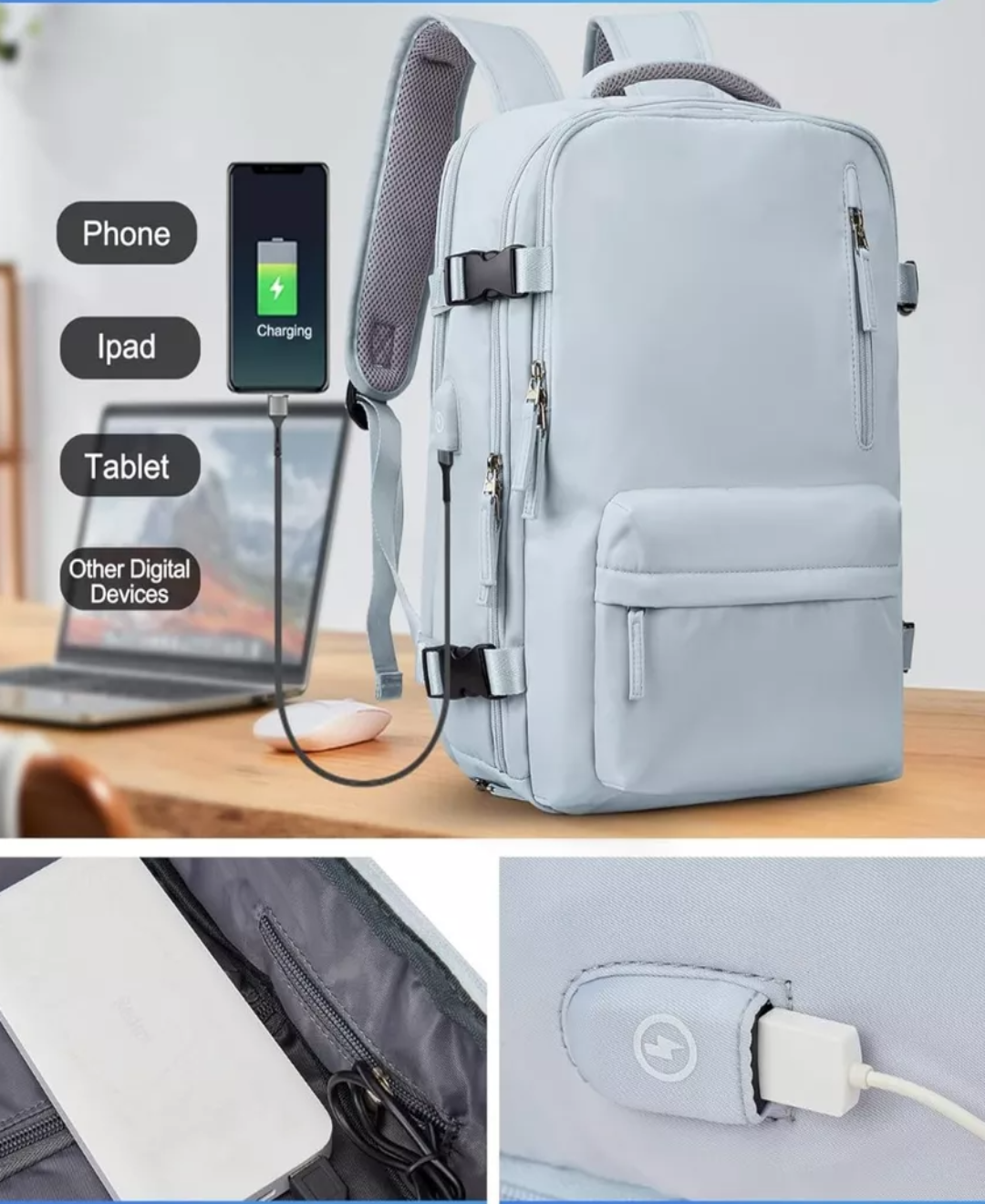 Mochila De Viaje Grande, Mochila Impermeable Para Senderismo color AZUL.