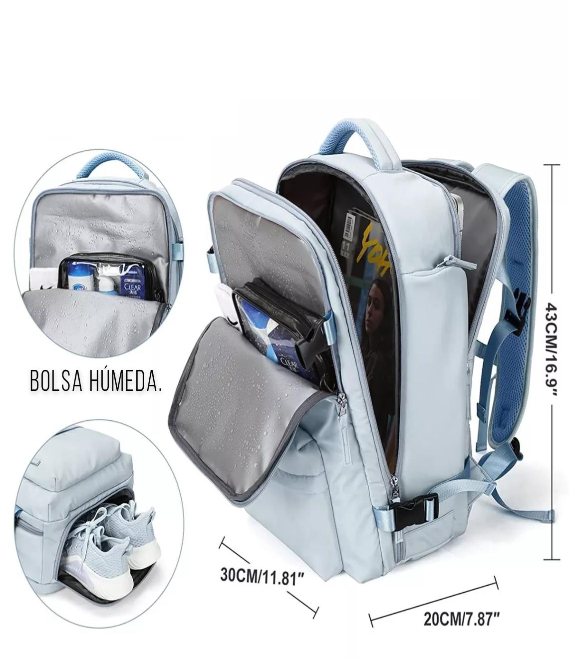 Mochila De Viaje Grande, Mochila Impermeable Para Senderismo color AZUL.