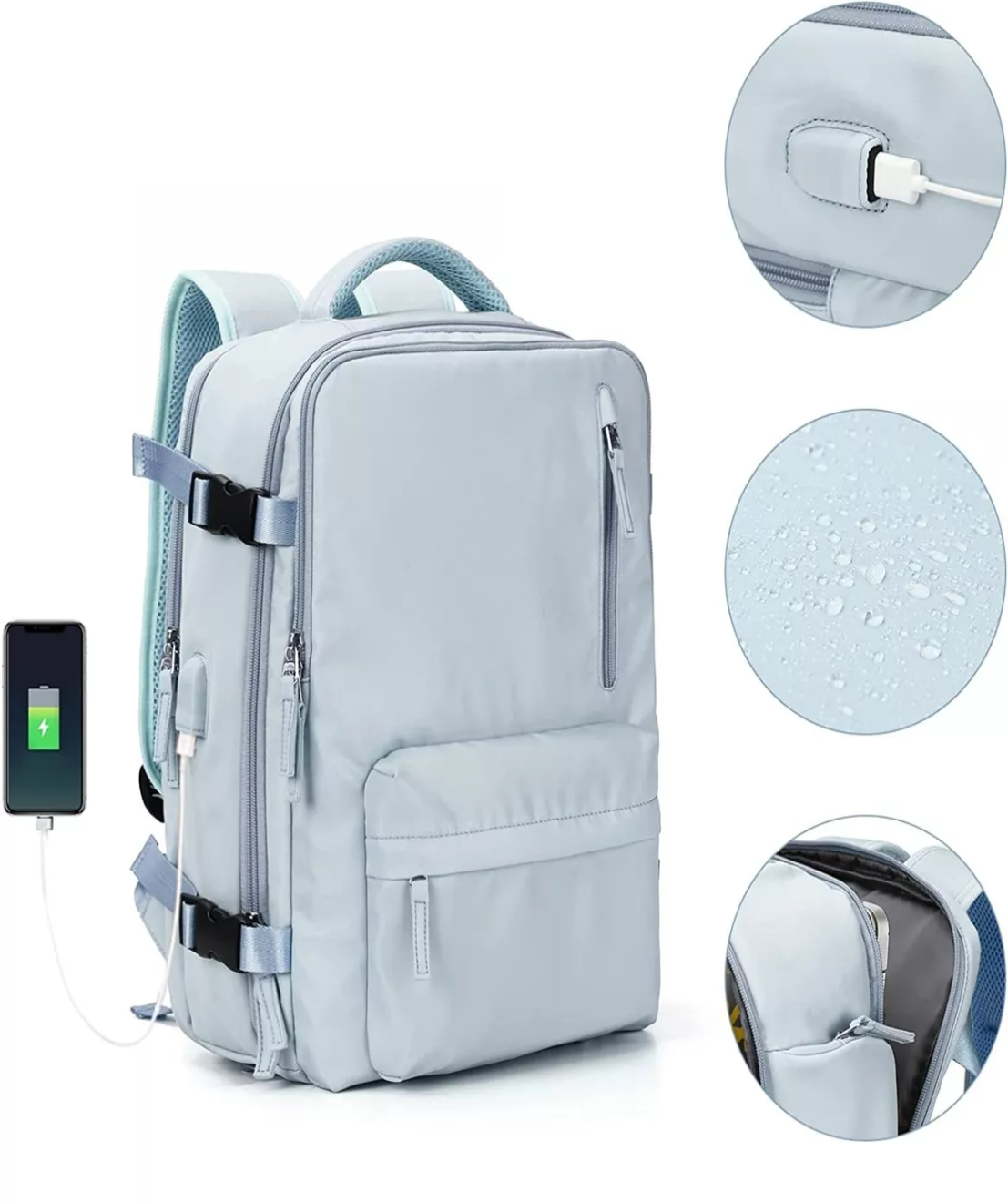 Mochila De Viaje Grande, Mochila Impermeable Para Senderismo color AZUL.