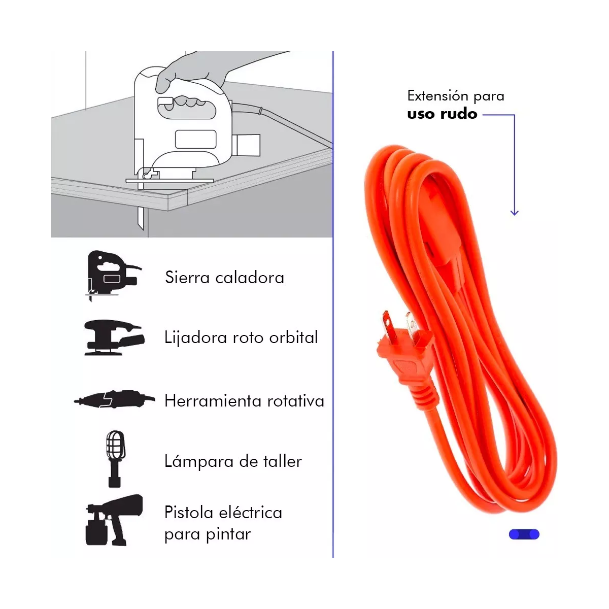 Extensión Eléctrica Uso Rudo Multicontacto 20 Metros Naranja