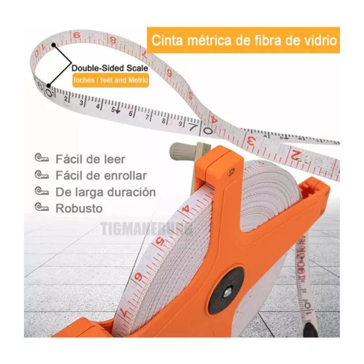 Cinta Métrica Larga De Fibra De Vidrio 100 Metros Herramienta Naranja/Plata