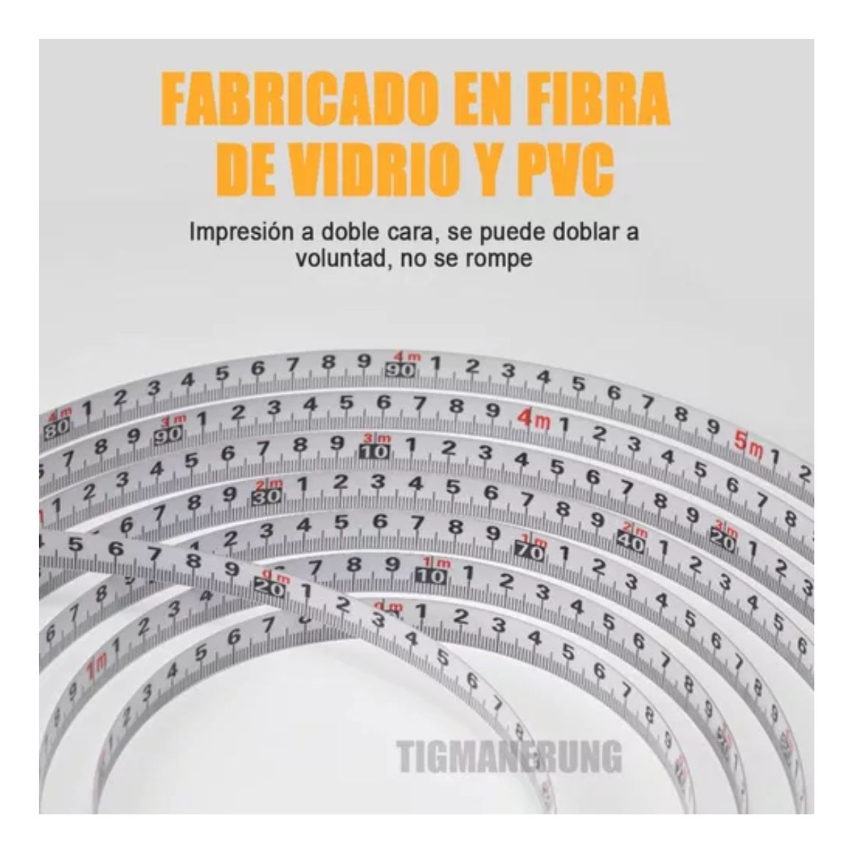 Cinta Métrica Larga De Fibra De Vidrio 100 Metros Herramienta Naranja/Plata