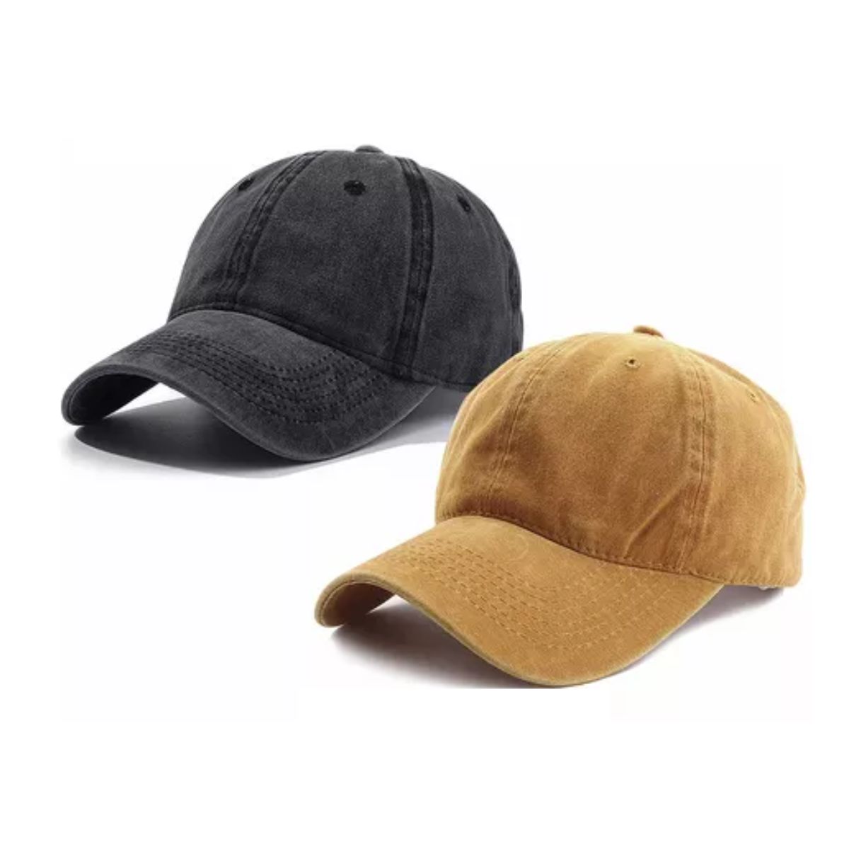 2pz Gorra De Béisbol De Algodón Con Sólido Negro + caqui