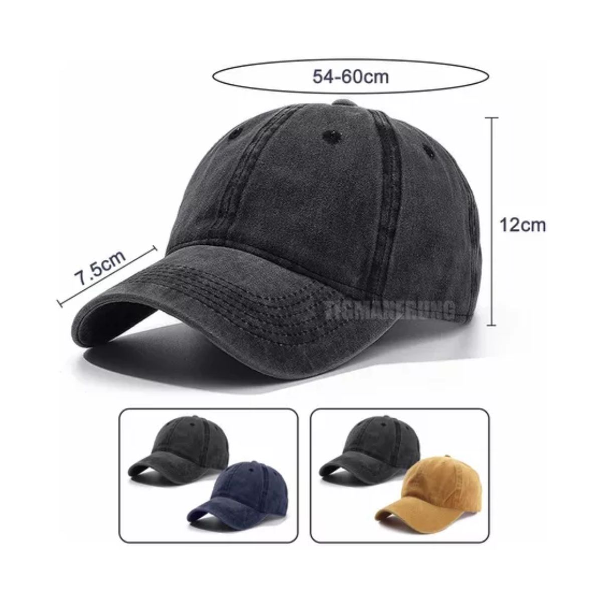 2pz Gorra De Béisbol De Algodón Con Sólido Negro + caqui