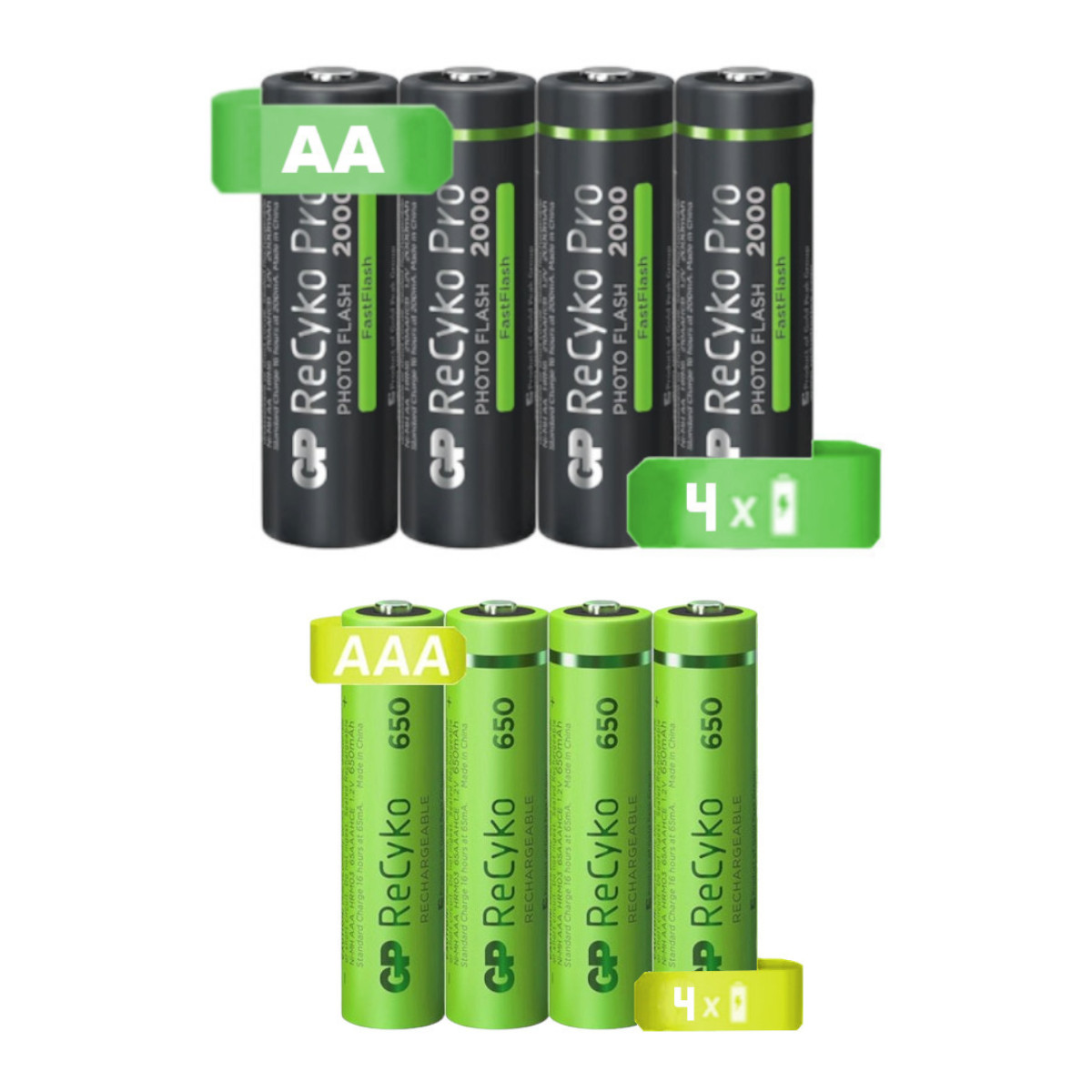 Kit 4 Pilas Baterías Recargables GP AA 2000mAh +4 AAA 650mAh