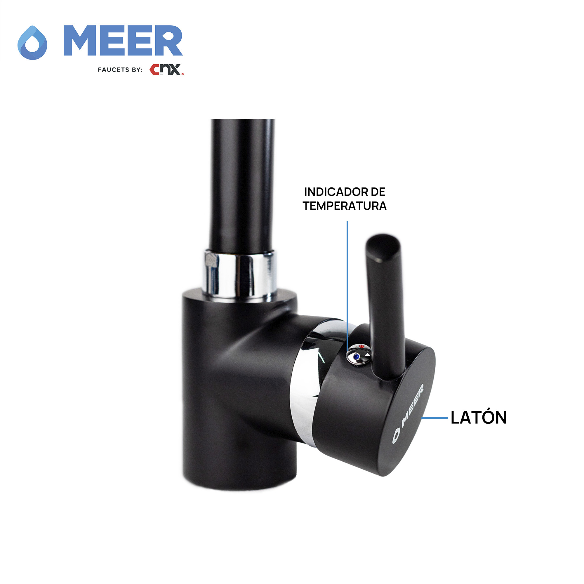 Mezcladora Monomando para Fregadero en Negro Mate, Incluye mangueras para agua fría y caliente.