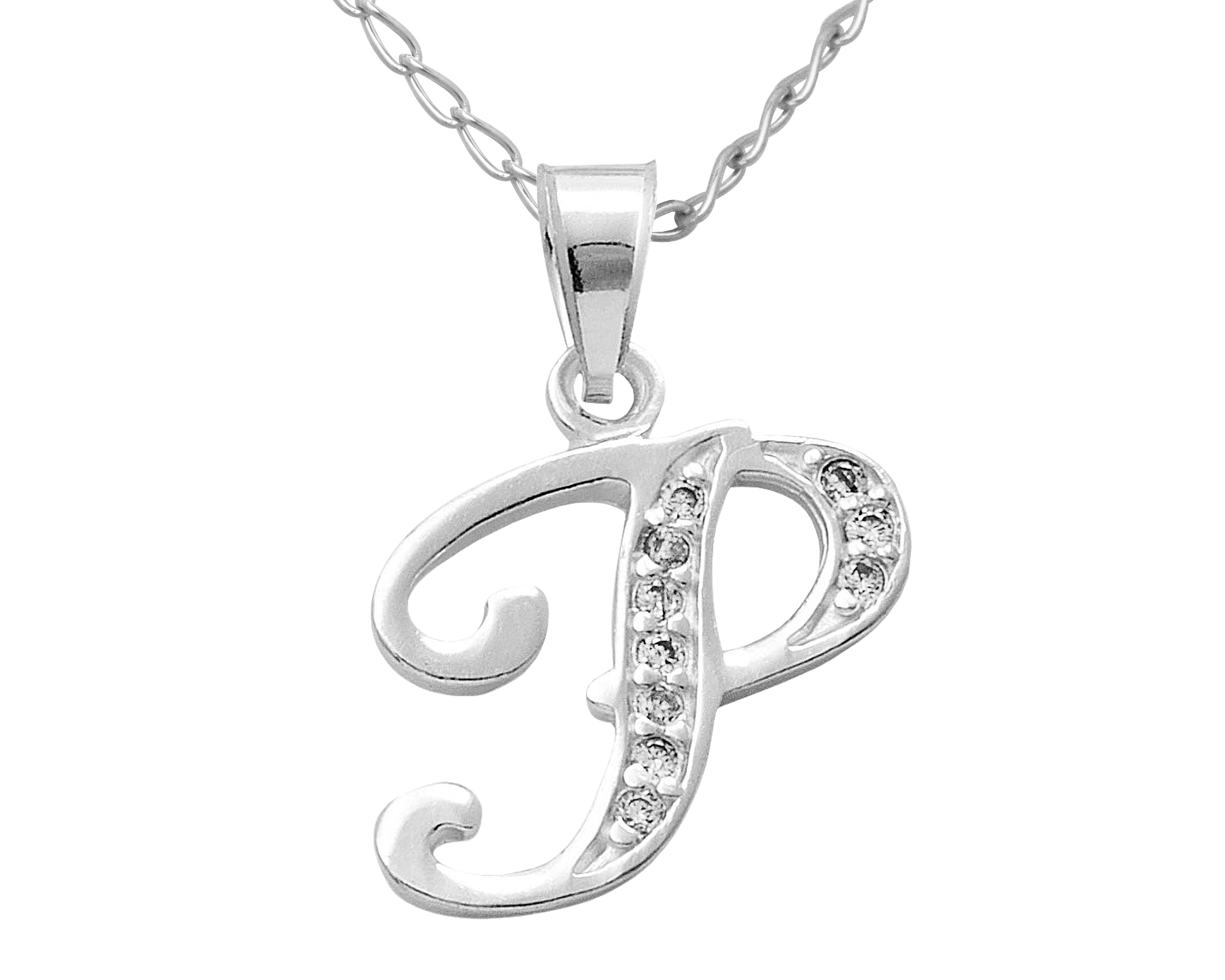 Collar Gargantilla Plata 925 Horoz Letra Inicial Cursiva P 45cm SP1416