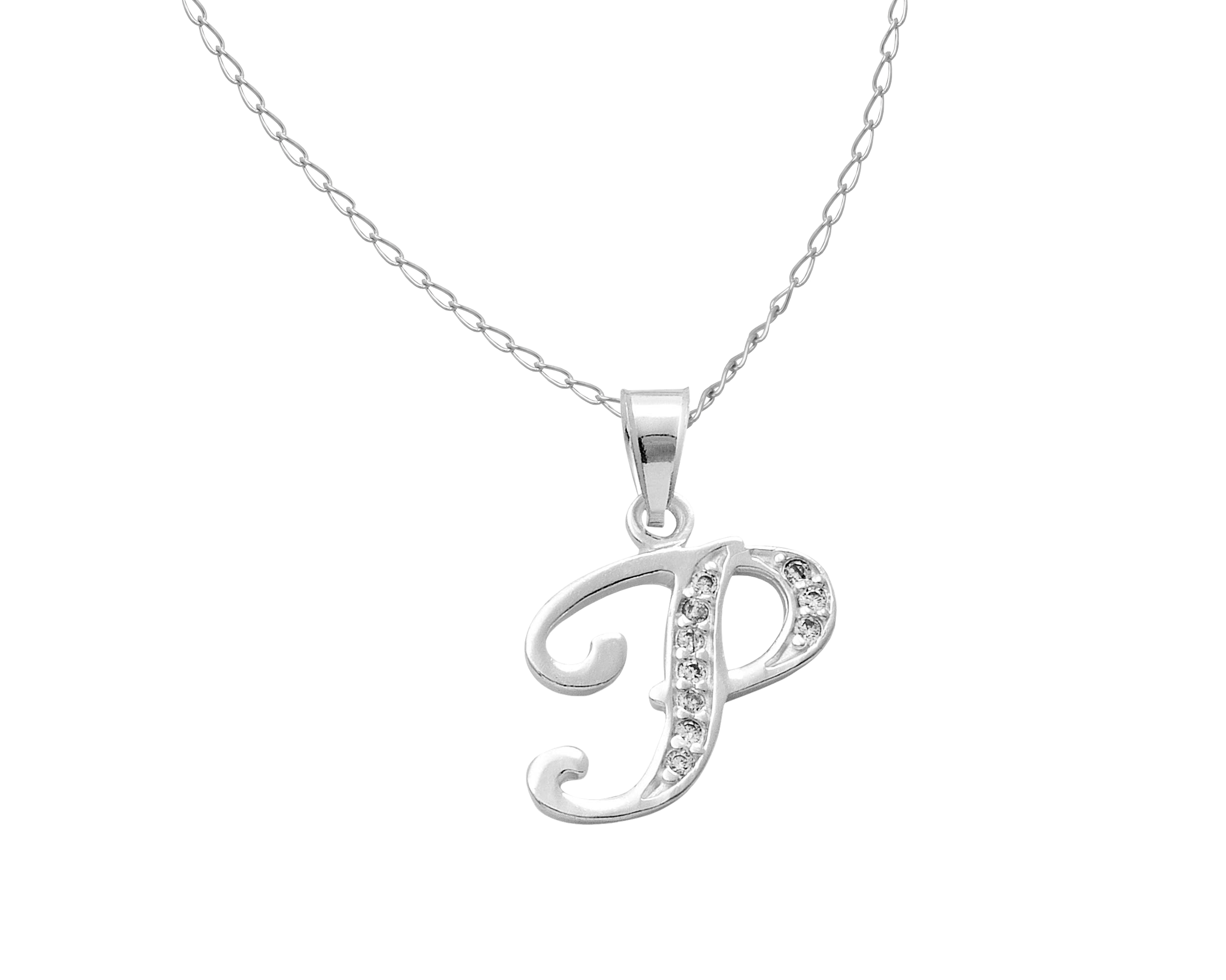 Collar Gargantilla Plata 925 Horoz Letra Inicial Cursiva P 45cm SP1416