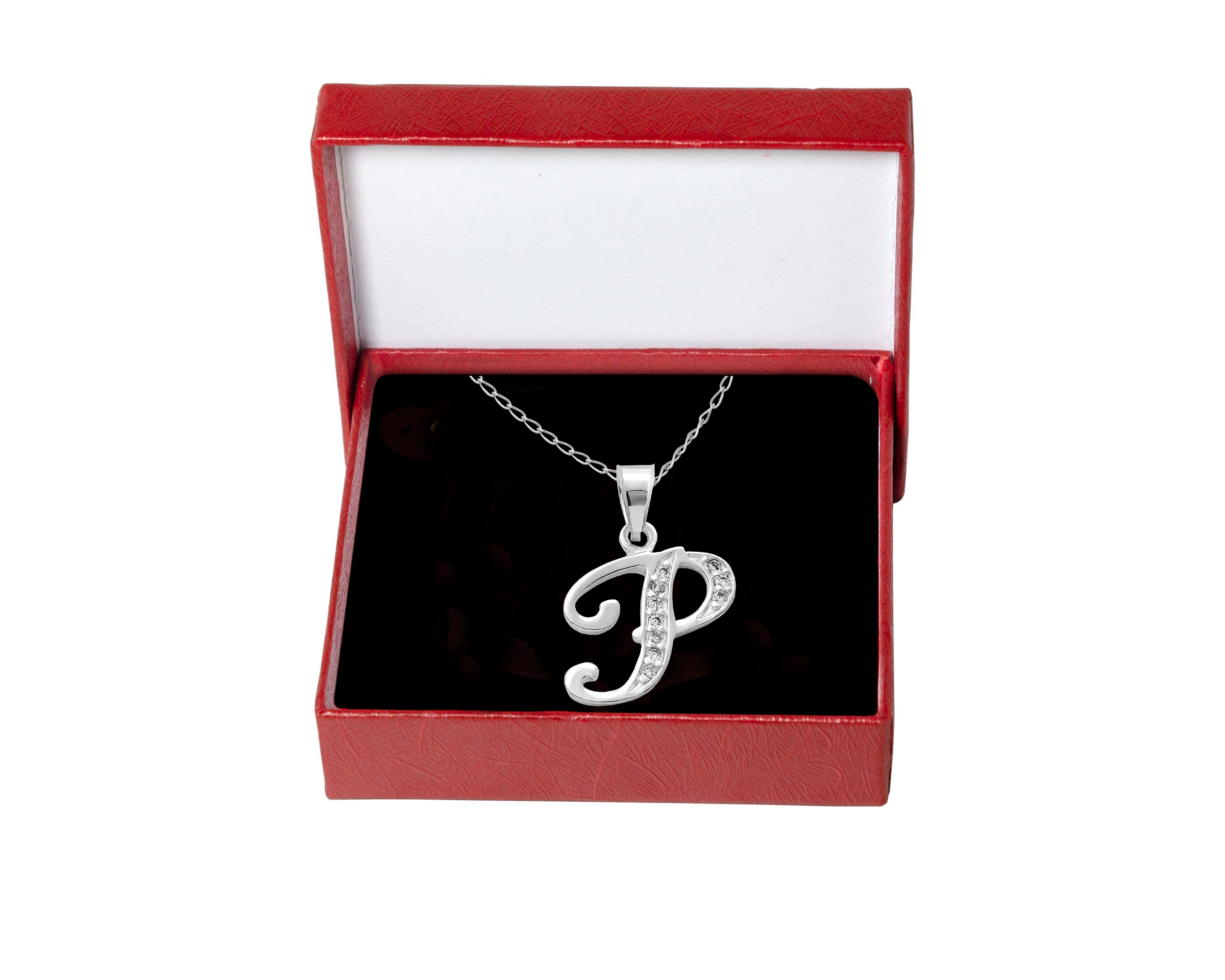 Collar Gargantilla Plata 925 Horoz Letra Inicial Cursiva P 45cm SP1416