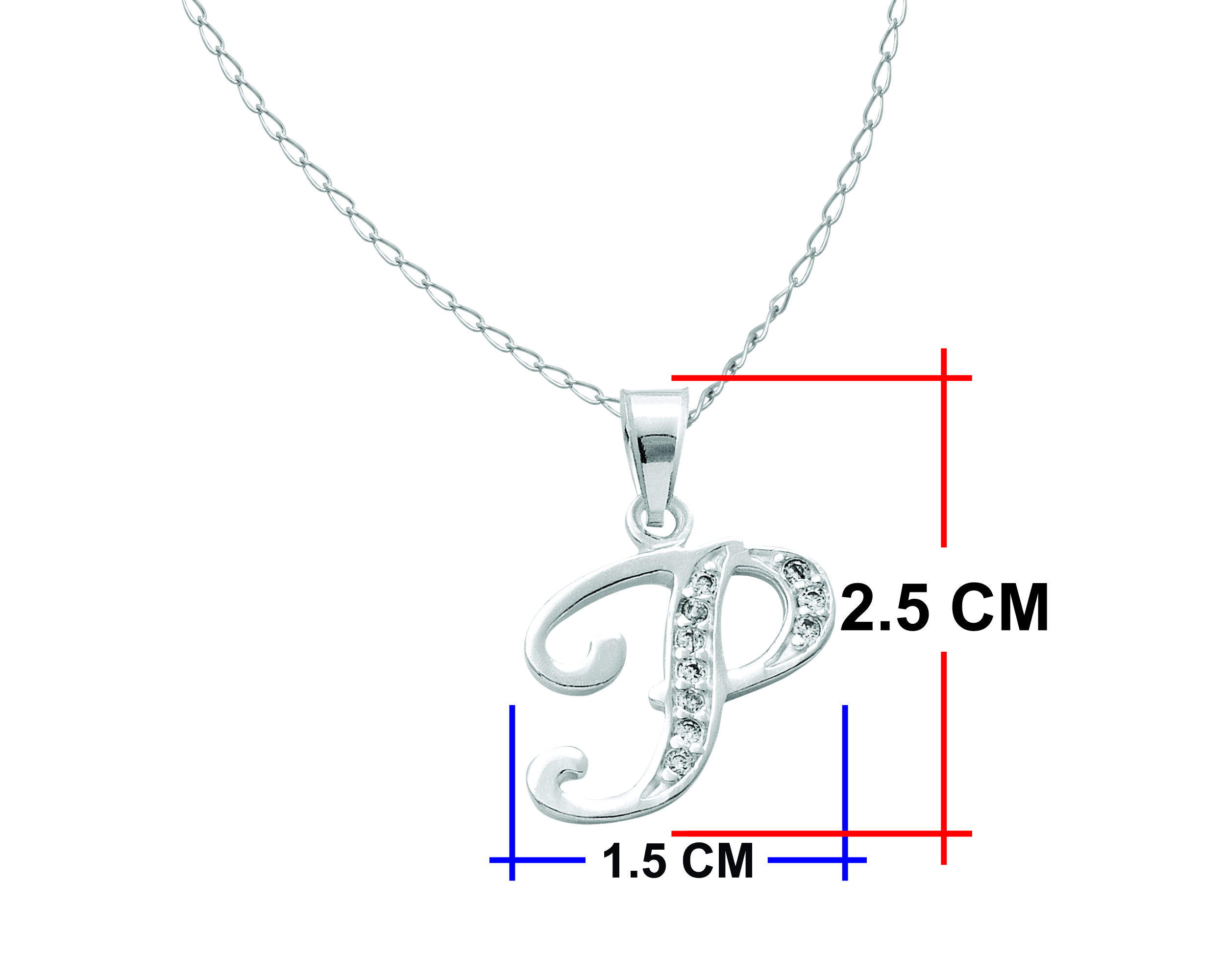 Collar Gargantilla Plata 925 Horoz Letra Inicial Cursiva P 45cm SP1416