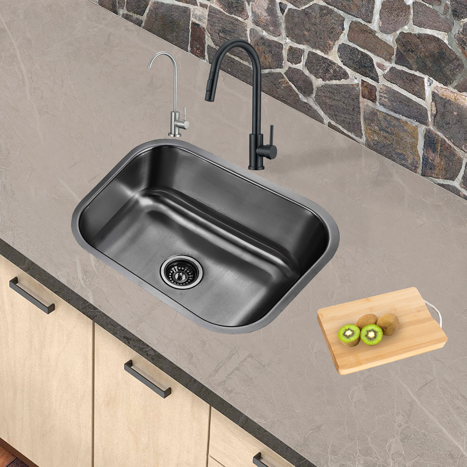 Fregadero de Cocina de Acero Inoxidable + Kit de Instalación y Mezcladora