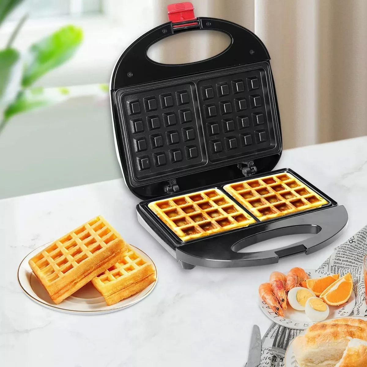 Waflera Eléctrica Pequeña Antiadherente Para 2 Waffles, 110v