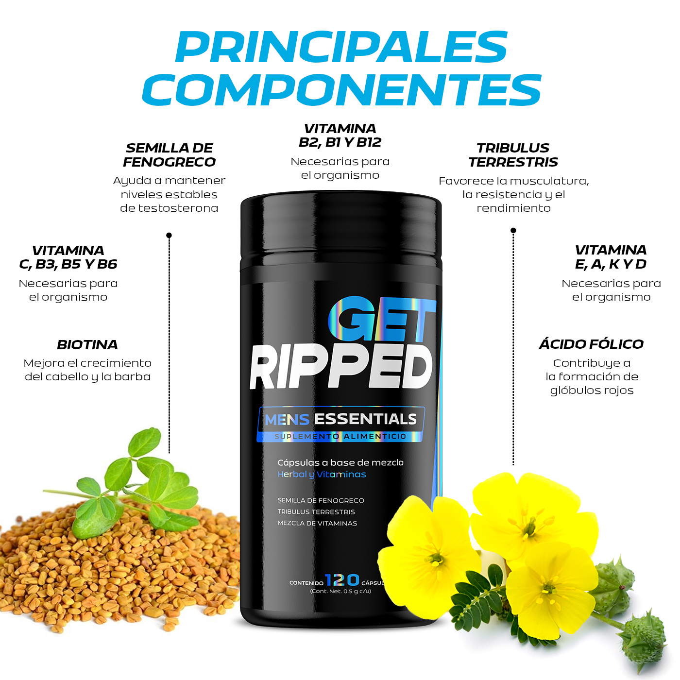 Vitaminas Para Hombre, Multivitamínico De 120caps. Mens Essentials Get Ripped