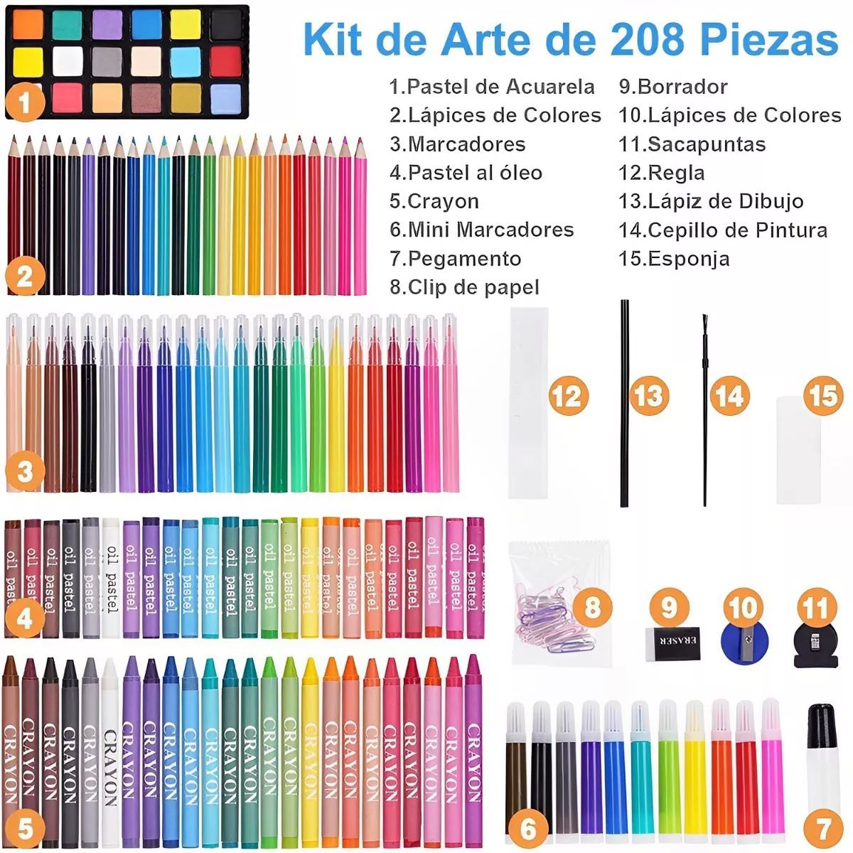 208 Unidades, Niños, Colores, Lápiz, Dibujo, , Kit, Pintura, Arte