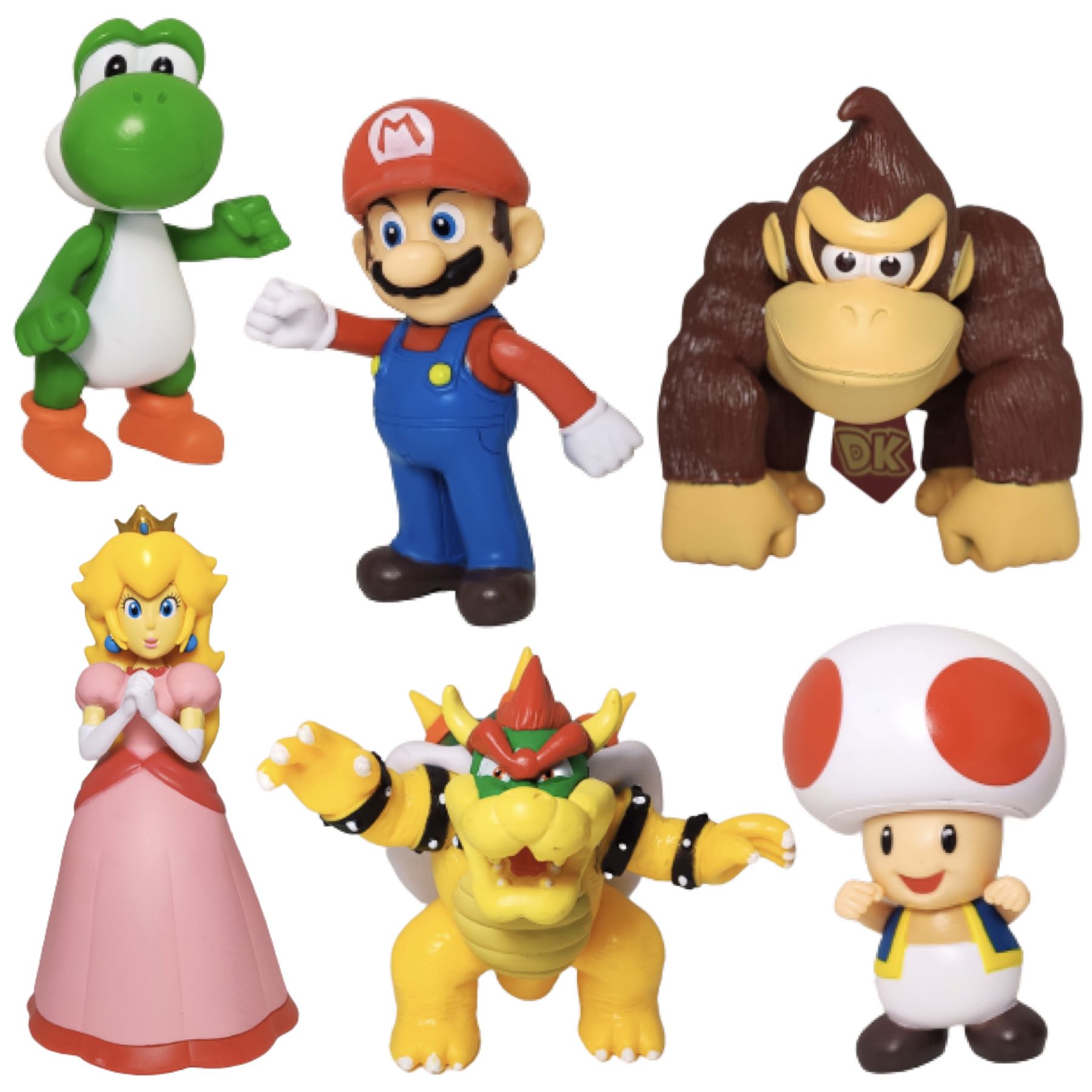 Set de Figuras Mario Bros 6pzs Juguetes Bowser Peach Yoshi Hongo Toad Donkey Kong Pack