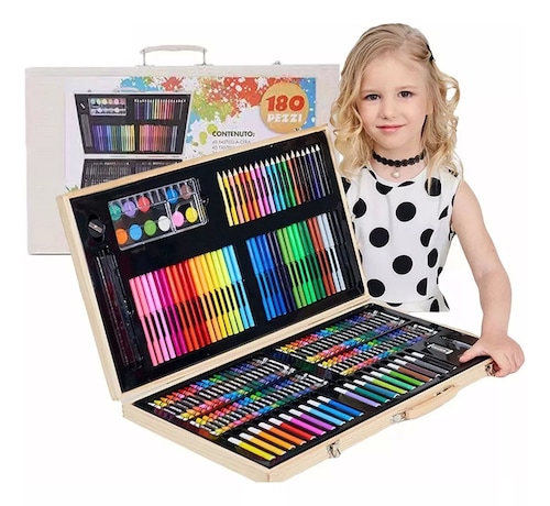Set De Arte Profesional Colores Lápices Kit Dibujo 180 Pcs