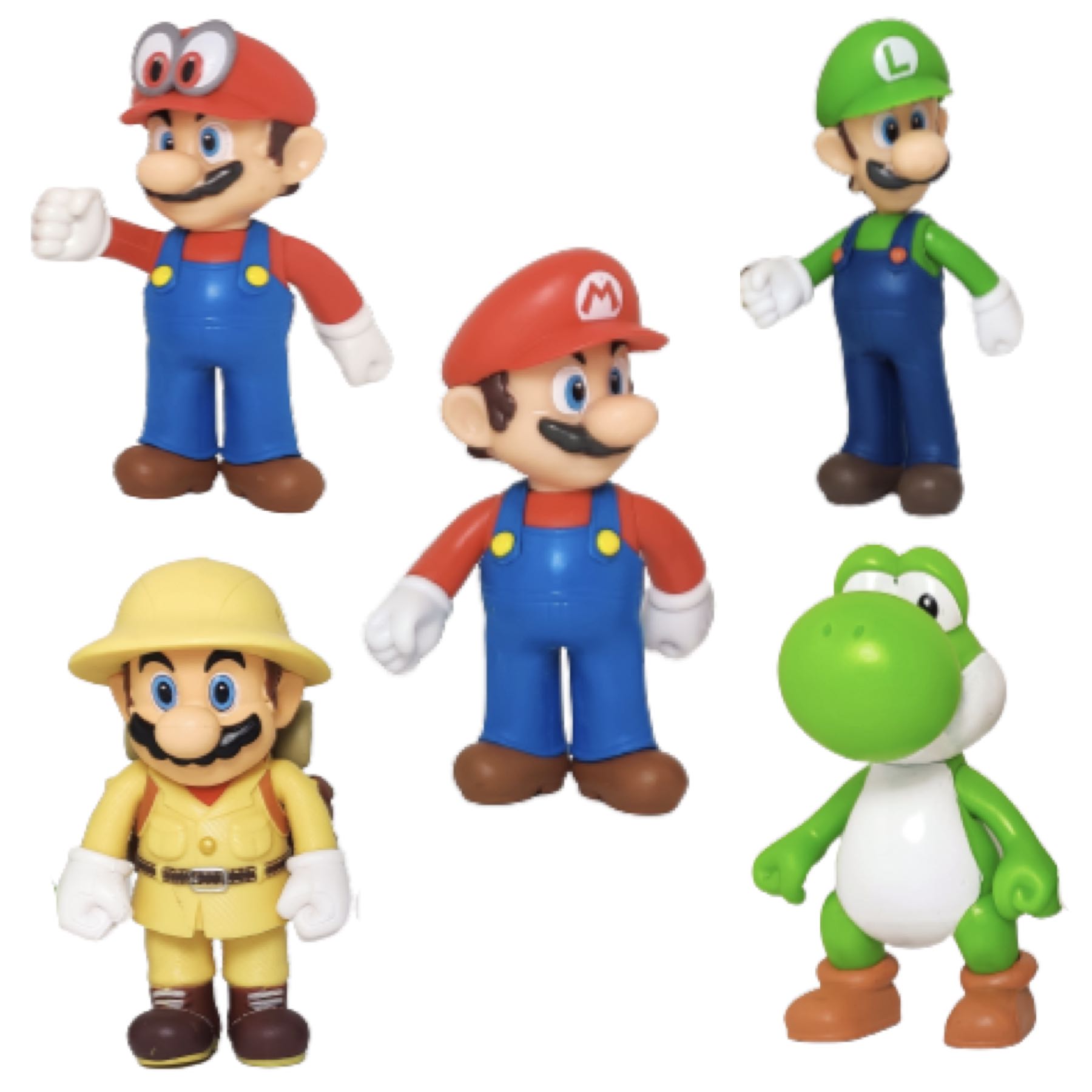 Set de Figuras Mario Bros 5pzs Juguetes Classic Cappy Luigi Yoshi Explorador Pack