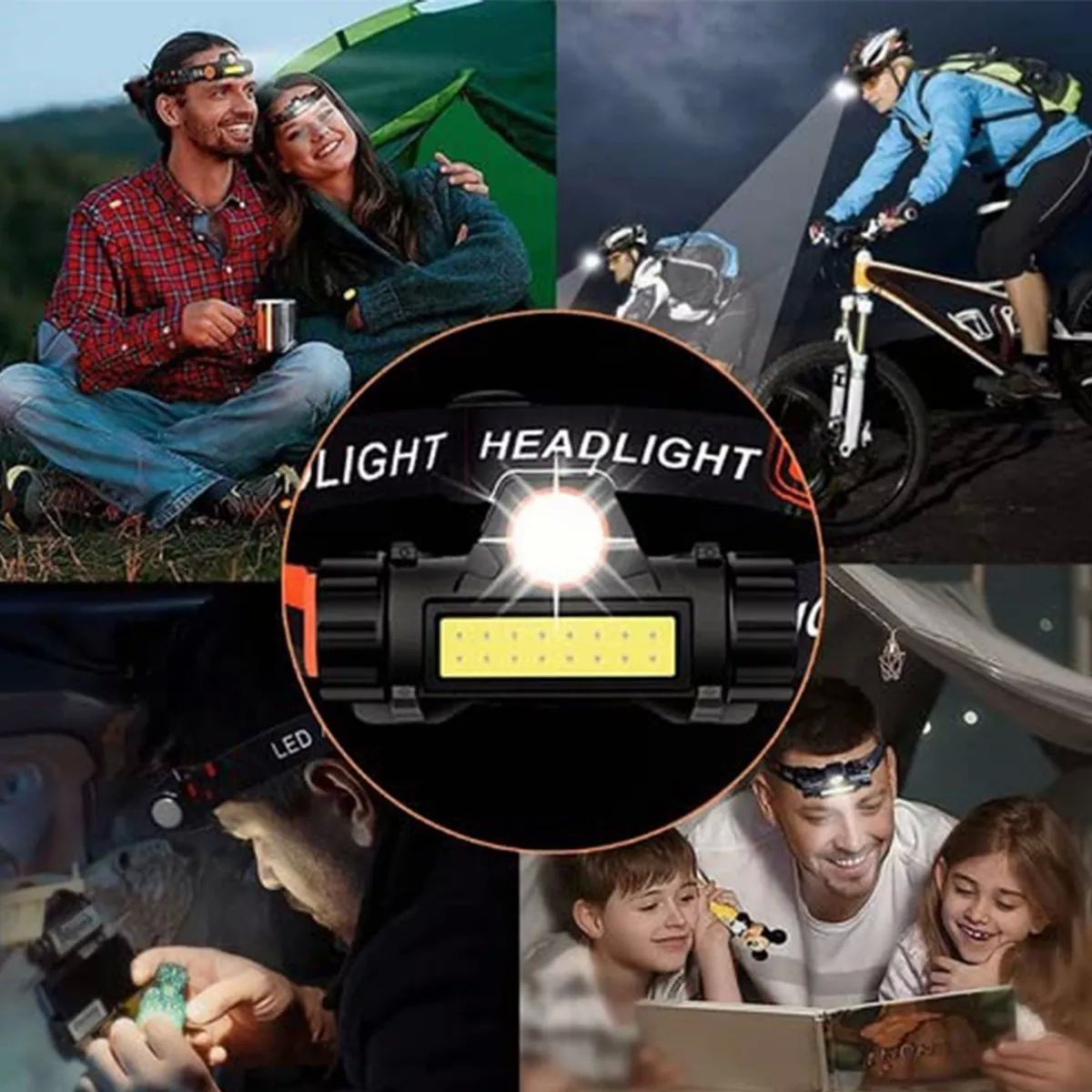 Usb Lampara De Cabeza Linterna Iluminacion Doble Recargable