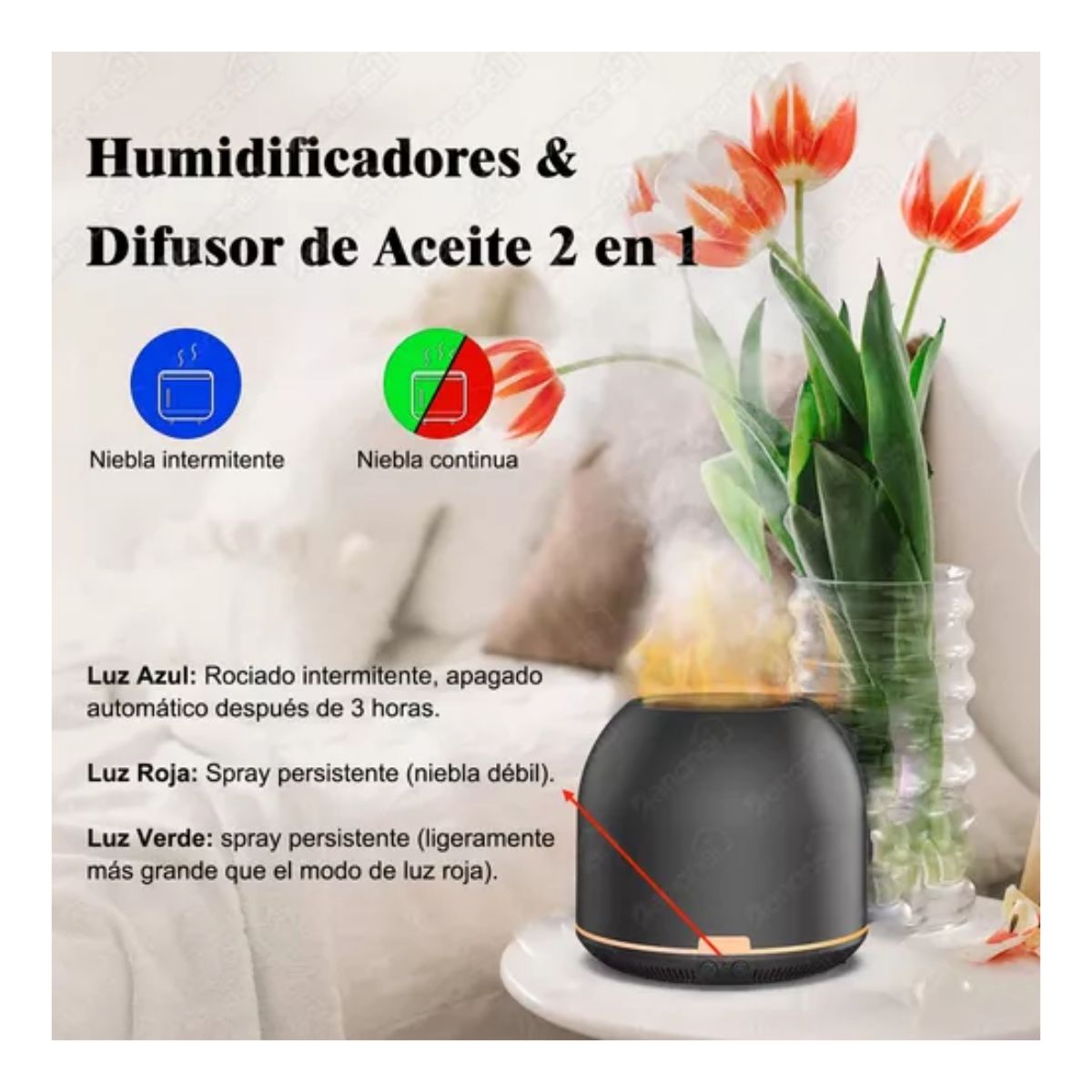 Humidificador Y Difusor De Aceites Esenciales-200 Ml Negro 