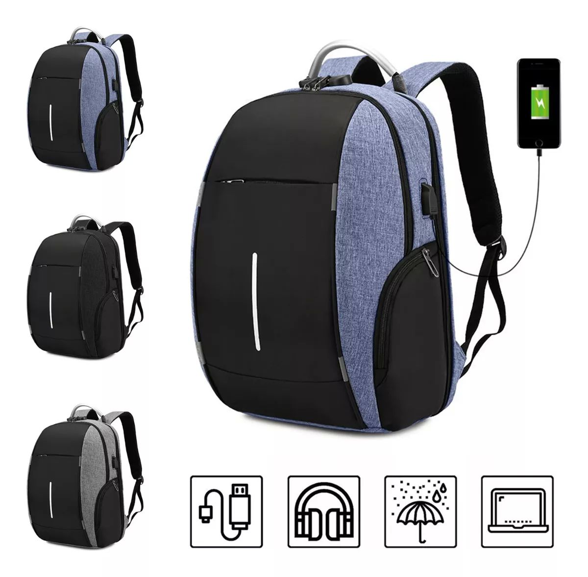 Mochila Impermeable Antirrobo Mochila Puerto Usb Para Laptop