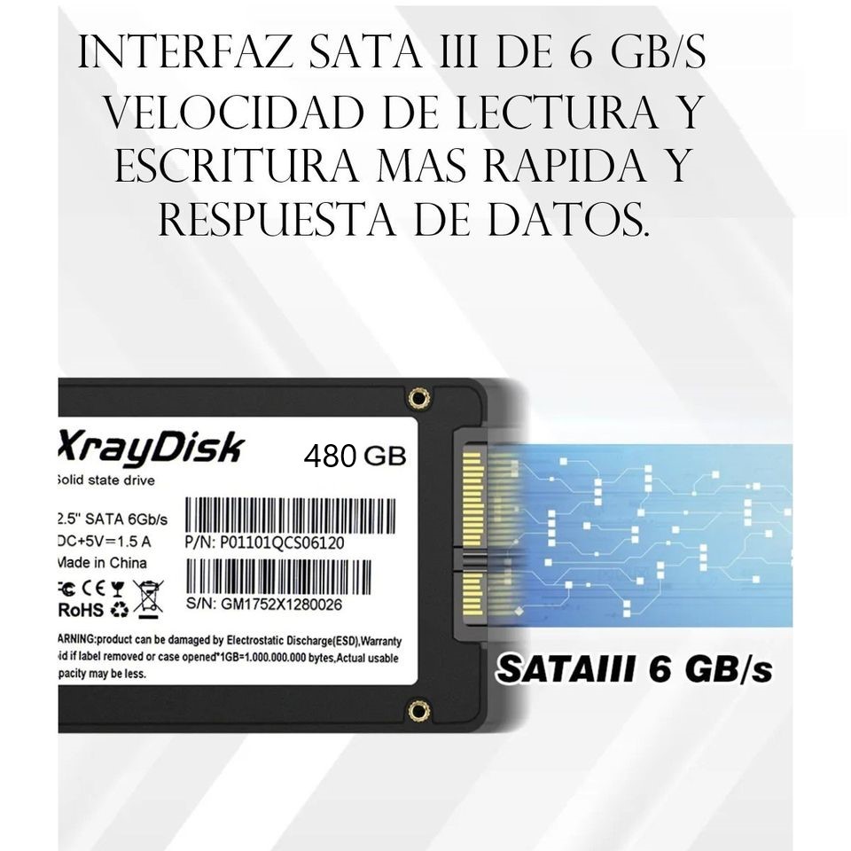 SSD unidad estado solido disco duro Sata3 480GB 2.5 disco interna negro pc laptop interno externo.