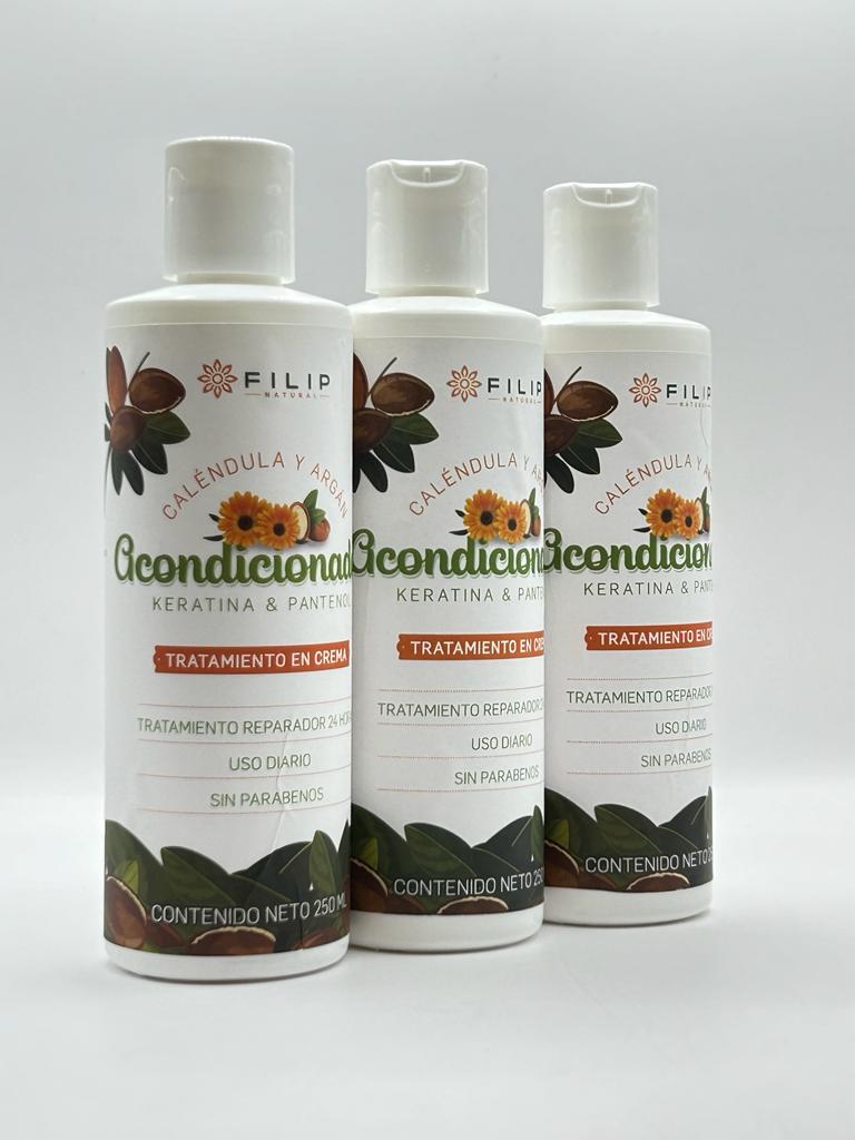 Acondicionador De Caléndula Y Argán Filip Con Aceite De Coco (3 piezas)
