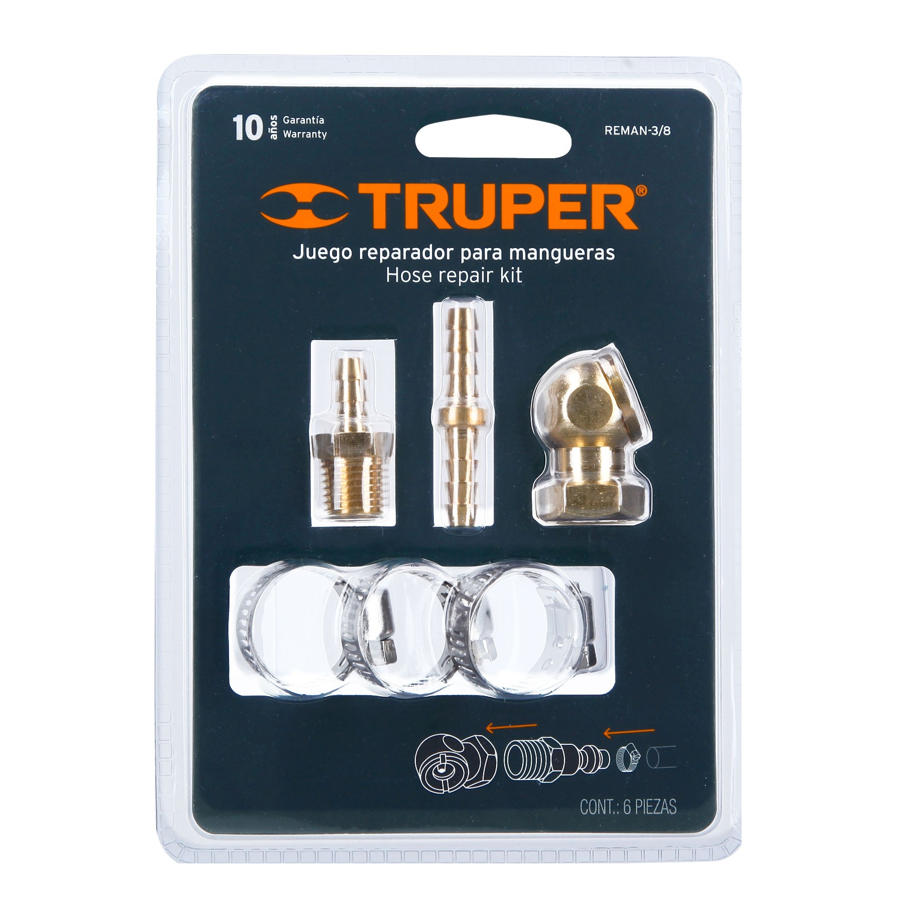 JUEGO DE 6 PIEZAS PARA REPARAR MANGUERAS DE 3/8