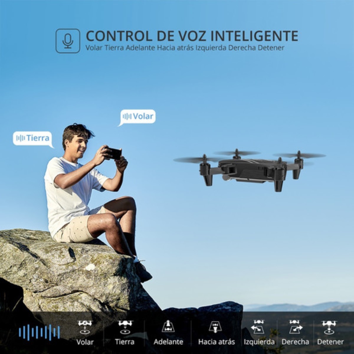Mini drone con cámara HD negro 2 baterías