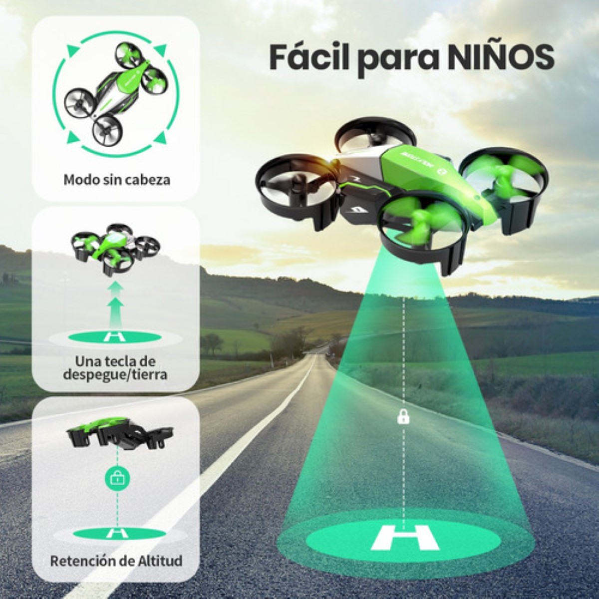 Mini Drones Para Niños Con 3 Baterías Verde