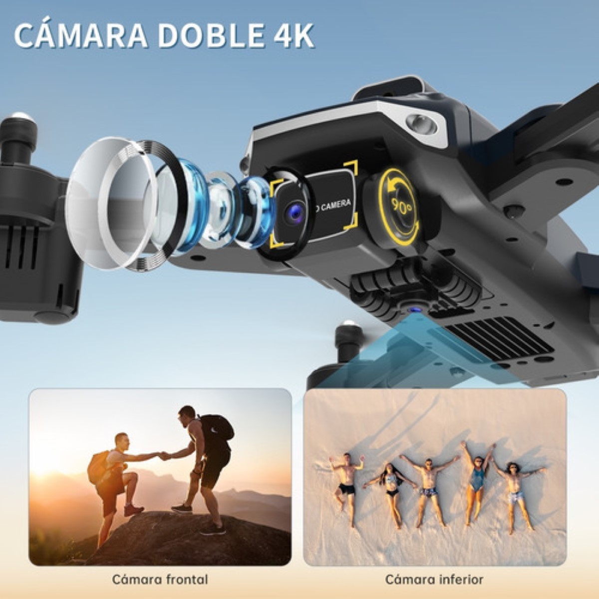 Drone Con Cámara 4k Cámara Doble Evitación De Obstáculos Negro Lineas Blancas