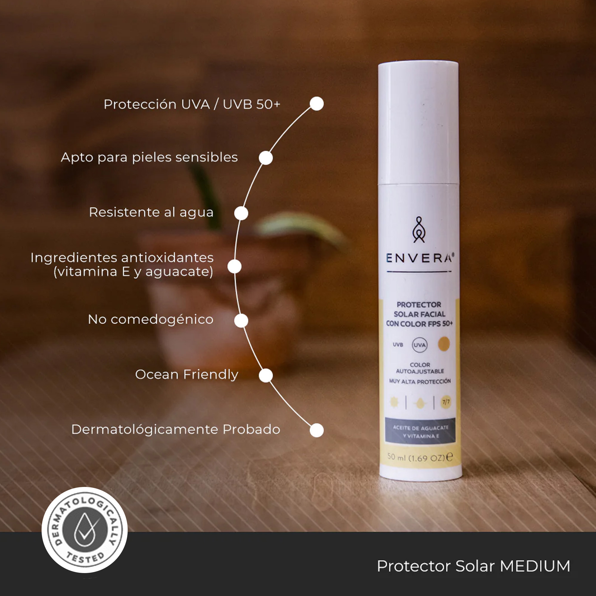 Protector Solar Facial Uv Defender 50ml con Color Envera Medium