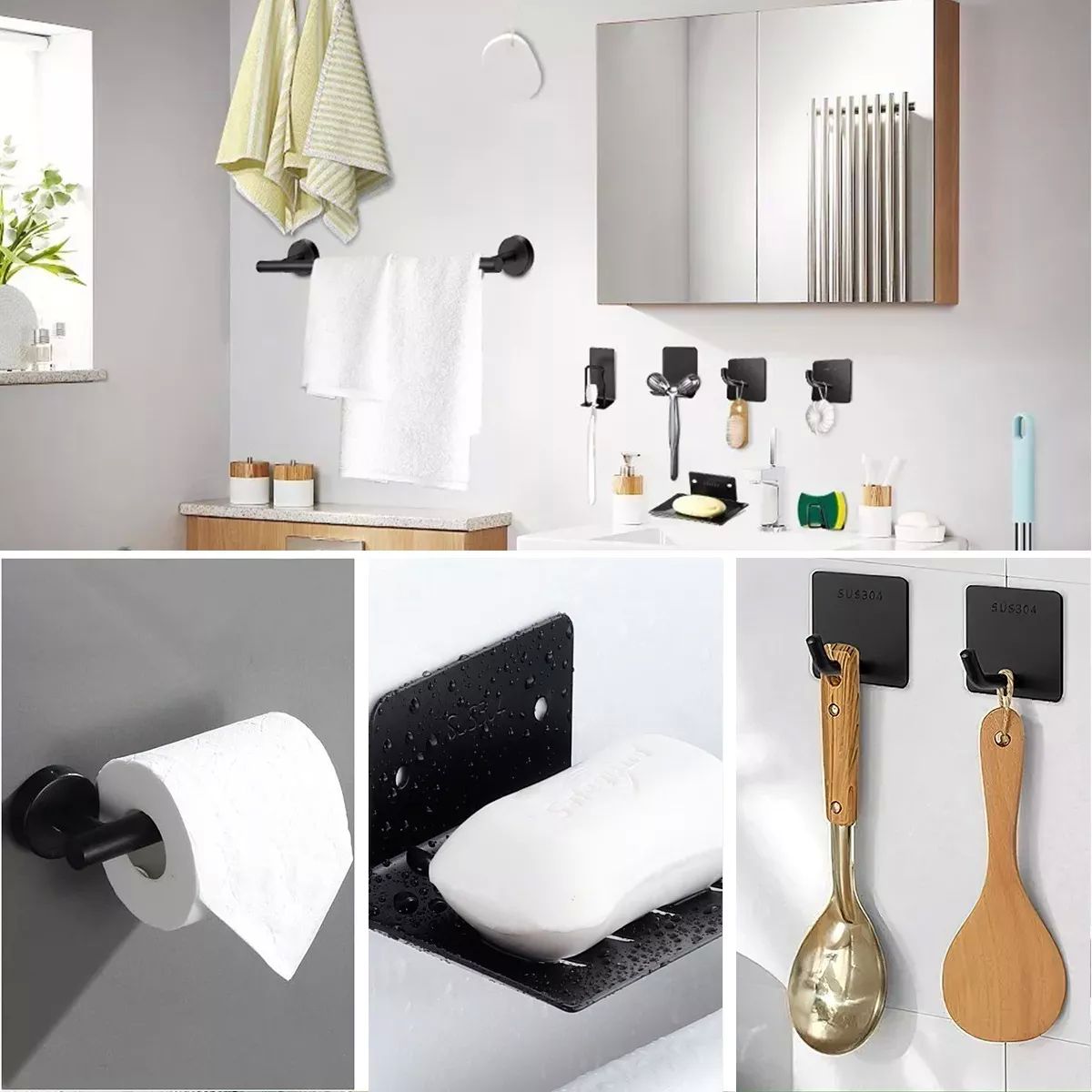 Juego Sets De Accesorios Para Baño Inoxidable Negro 20pcs