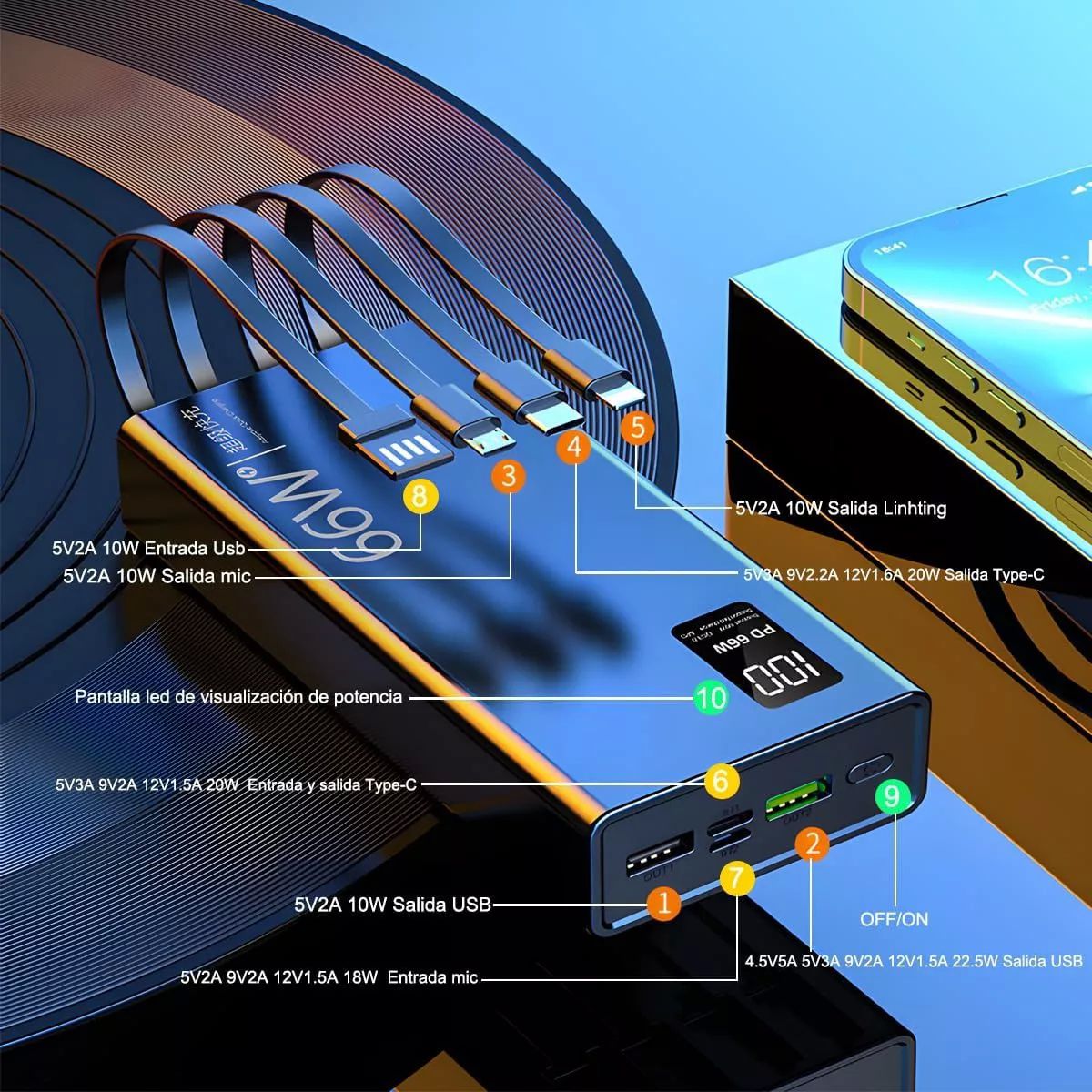 Power Bank Batería Portátil 30000mah Súper Carga Rápida 66w